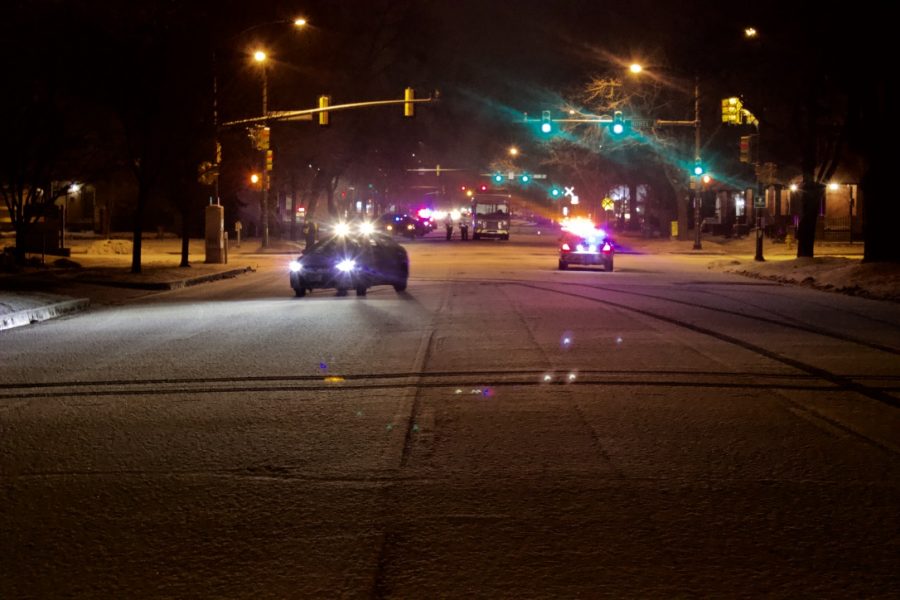 Accident scene at the intersection of Mulberry and Howes St on Feb. 12, 2020. (Ian Fuster | The Collegian)