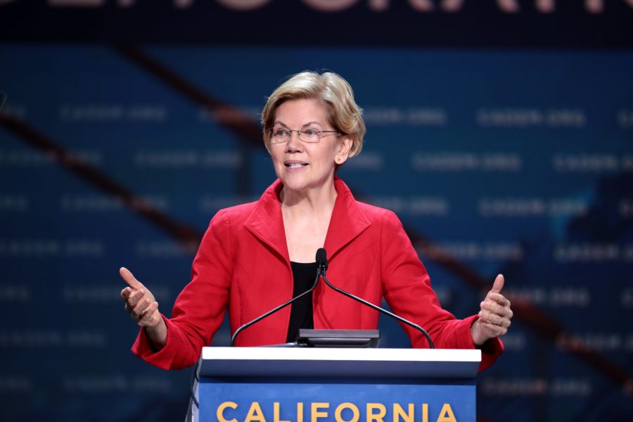 U.S. Senator Elizabeth Warren speaking with attendees at the 2019 California Democratic Party State Convention at the George R. Moscone Convention Center in San Francisco, California. (Photo courtesy of Gage Skidmore)