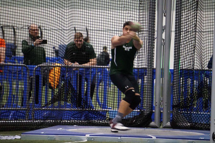 Mens team thrower Mariano Kis takes part in competition at a meet from the earlier in the 2019-2020 season. (Photo courtesy of CSU Athletics). 