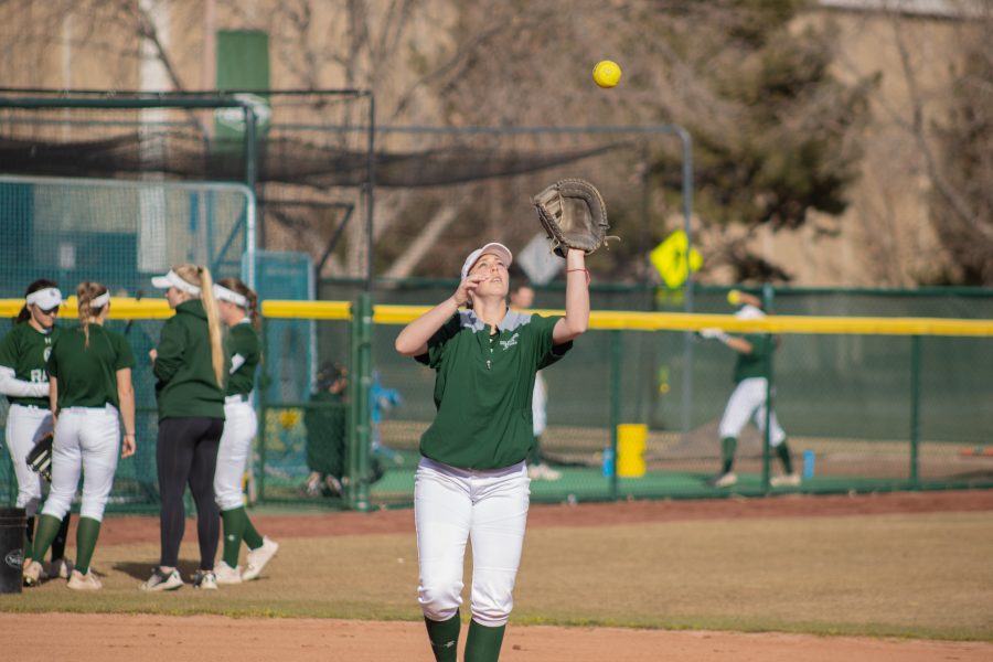 Ashley Ruiz (18) catches a ball, during practice on Mar. 3, 2020. (Devin Cornelius | Collegian)