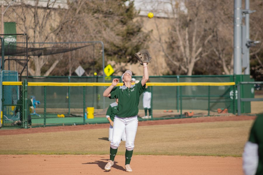 Ashley Ruiz (18) catches a ball, during practice on Mar. 3, 2020. (Devin Cornelius | Collegian)