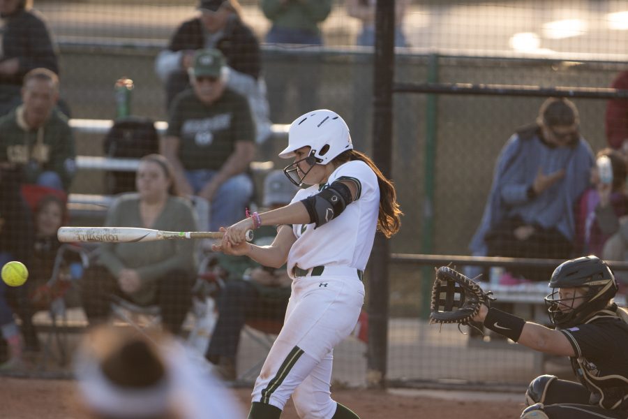 Corina Gamboa (2) hits the ball, during the University's first game against Purdue University at the Colorado State  during the (Devin Cornelius | Collegian)
