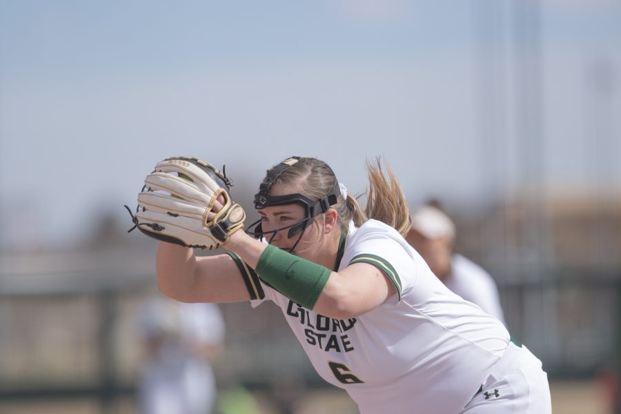 Taylor Gilmore (6) prepares to pitch, during the University's second game vs Purdue at the Colorado State classic softball tournament on Mar. 8, 2020. CSU wins 4-3. (Devin Cornelius | Collegian)