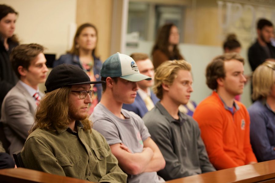 Members of Rocky Mountain Student Media Corporation in the gallery of the Associated Students of Colorado State University on Mar. 11. In addition to hearing from RMSMC, the Senate ratified new members, elected a new chair to the internal affairs committee, and discussed new bills. (Ryan Schmidt | The Collegian)
