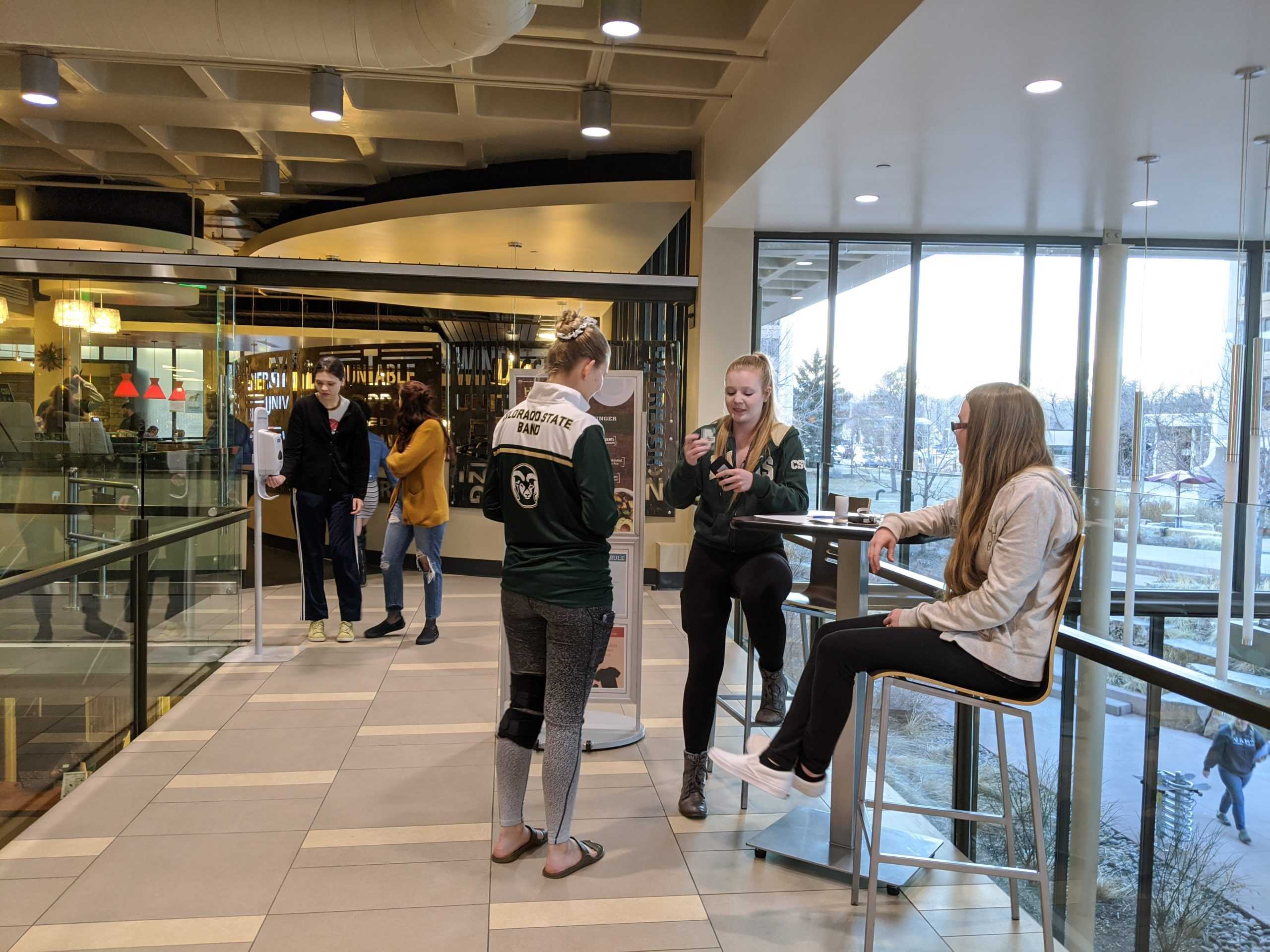 students outside a dining hall