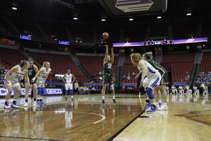 Andrea Brady (32) takes a free throw, March 1, 2020. Despite an encouraging second half, Colorado State University lost to the United States Air Force Academy 60-48. (Ryan Schmidt | The Collegian)