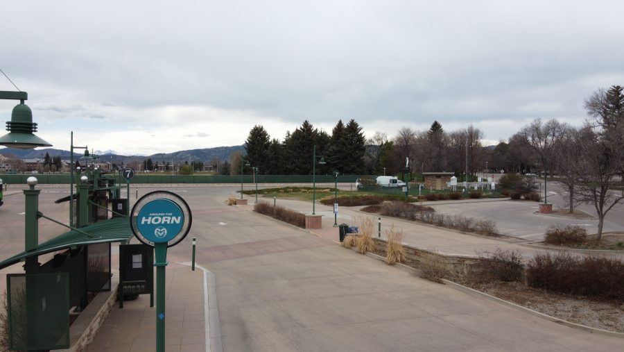 The horn bus stop at the university transit center on April 11, 2020. The Horn will have a major route change starting March 16 due to construction on campus. (Devin Cornelius | Collegian)