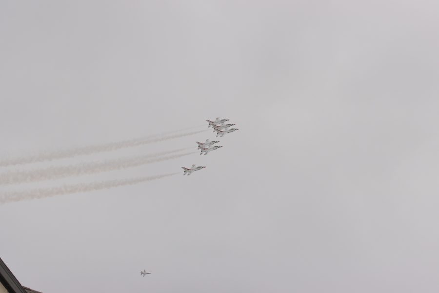 The Thunderbirds fly in formation, over Larimer County on April, 18 as a show of appreciation to COVID-19 first responders. (Devin Cornelius | Collegian)