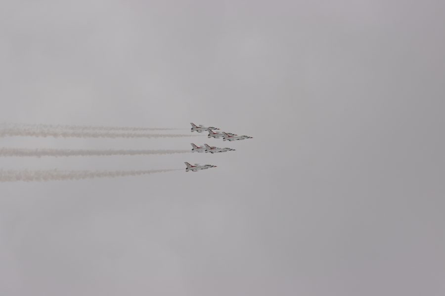 The Thunderbirds fly in formation, over Larimer County on April, 18 as a show of appreciation to COVID-19 first responders. (Devin Cornelius | Collegian)