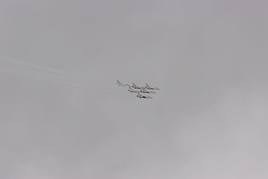 The Thunderbirds fly over Larimer County on April, 18 as a show of appreciation to COVID-19 first responders. (Devin Cornelius | Collegian)