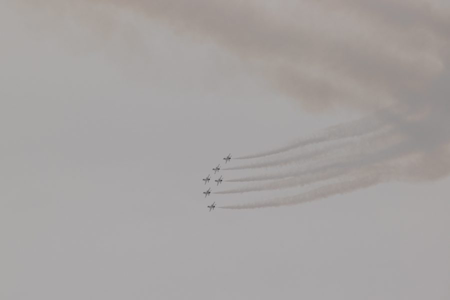The Thunderbirds fly in formation, over Larimer County on April, 18 as a show of appreciation to COVID-19 first responders. (Devin Cornelius | Collegian)