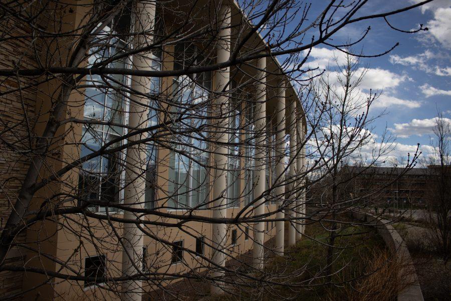 The Columns on the front side of Morgan Library. The library is encouraging students to document their experiences during the COVID-19 outbreak for the University Archives. (Devin Cornelius | Collegian)