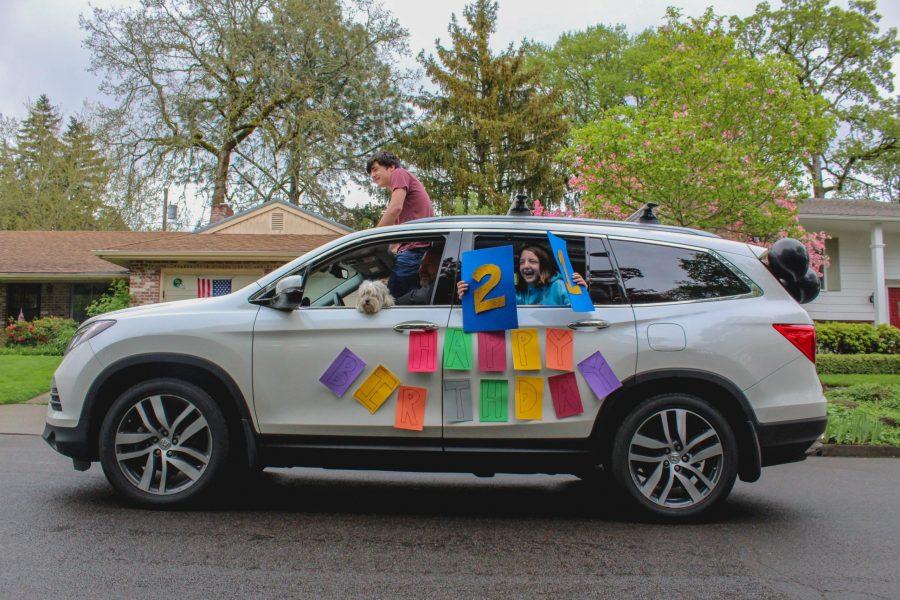 No one was left at home, including the pets, for the surprise birthday car parade for Natalie Day on April 23. (Alyssa Uhl | The Collegian) 