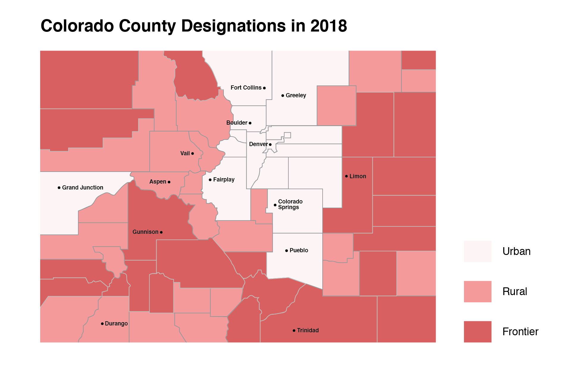 Map of Colorado County Designations in 2018 (Story: Red Flag Gun Laws)