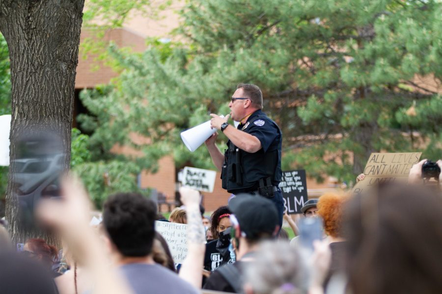 Hundreds of protesters march to Fort Collins City Hall from The Oval June 2. The march follows a week of protests after the death of George Floyd, an unarmed Black man in Minneapolis Police custody. (Matt Tackett | The Collegian)