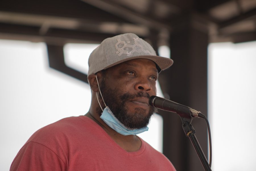 A Fort Collins resident speaks to the hundreds of people gathered in Old Town Square to protest for Black Lives Matter on June 5, 2020. (Devin Cornelius | Collegian)