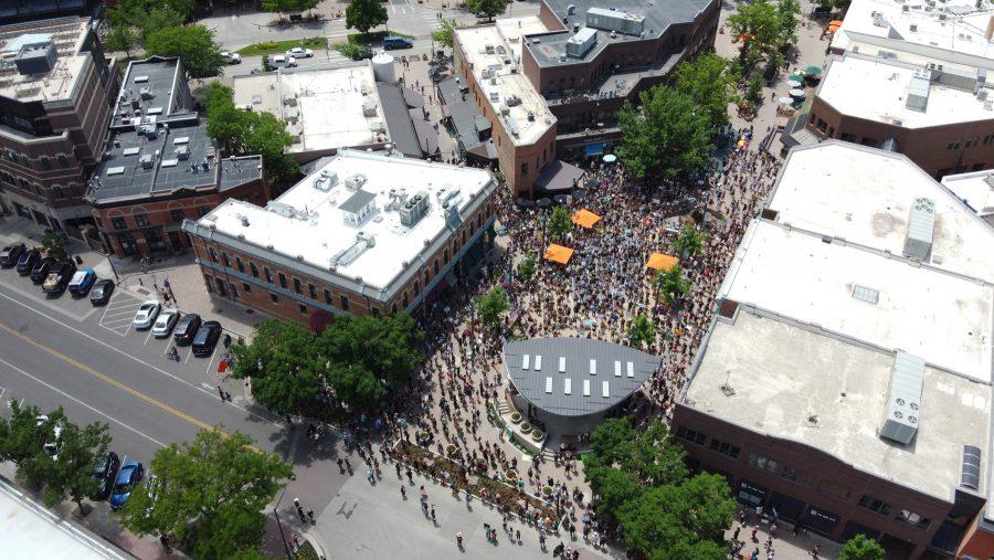 Hundreds of protesters gather in Old Town Square on June 5 to protest police brutality. (Devin Cornelius | The Collegian)