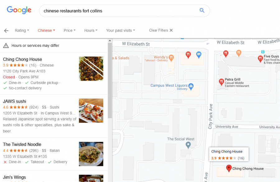 The listing of the fake restaurant posted to Google Maps. (Screenshot courtesy of Ricardo Contreras)
