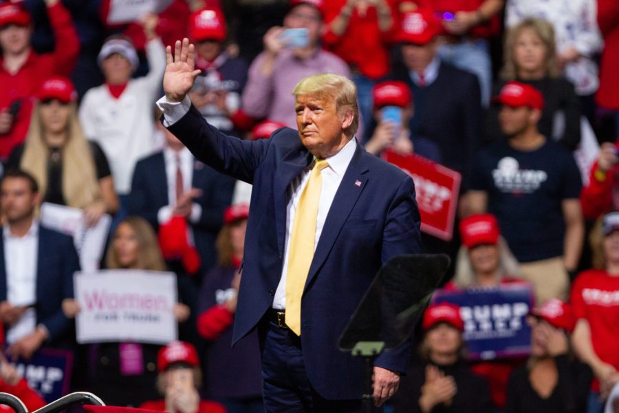 Former President Donald Trump waves to the crowd at his campaign rally in Colorado Springs, Colorado, Feb. 20, 2020. (Collegian File Photo)