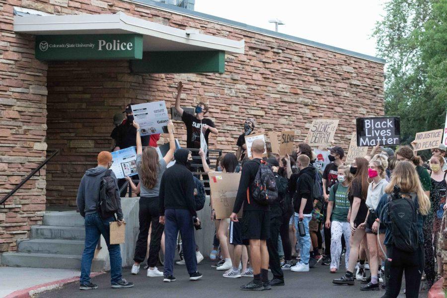 Students protest at the CSU Police Department. (Connor McGrath | The Collegian) 