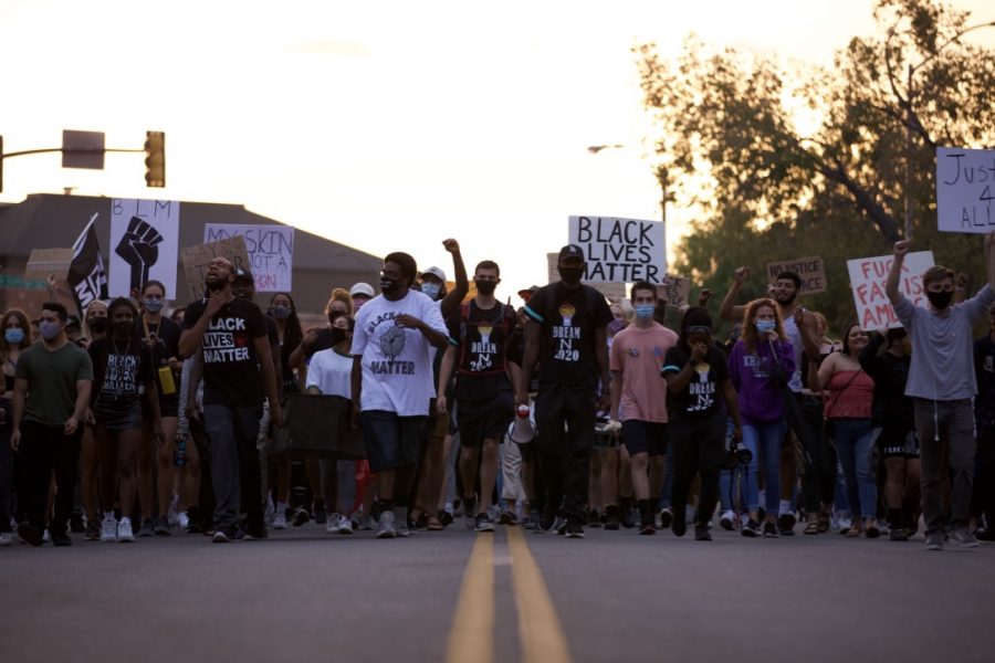 Protesters march to Old Town Square on Aug 28. Protesters gathered on the anniversary of the March on Washington and marched for racial justice on the CSU campus, in the local community, and throughout the nation. (Ryan Schmidt | The Collegian)