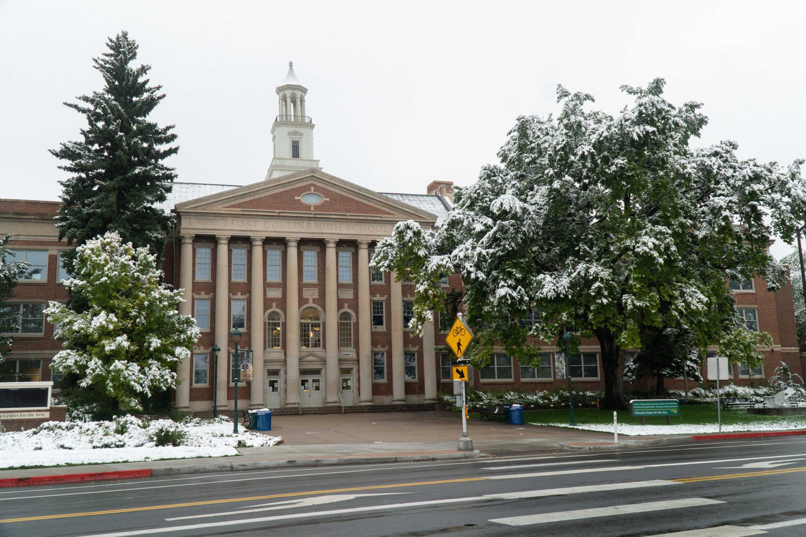 The University Center for the Arts under snow