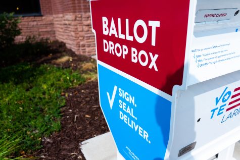 A ballot drop box outside of the Larimer County Courthouse Offices