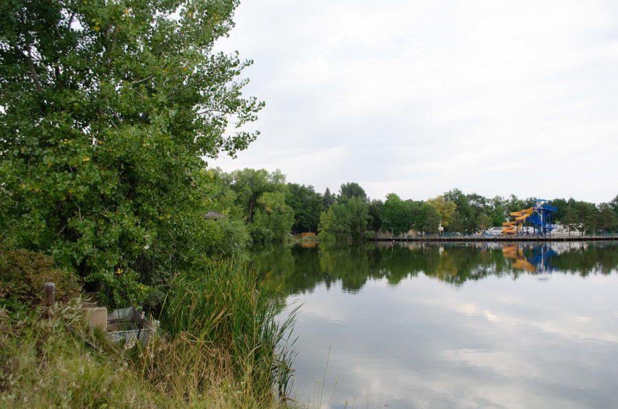 The City Park water slide ends in Sheldon Lake. (Reed Slater | The Collegian)