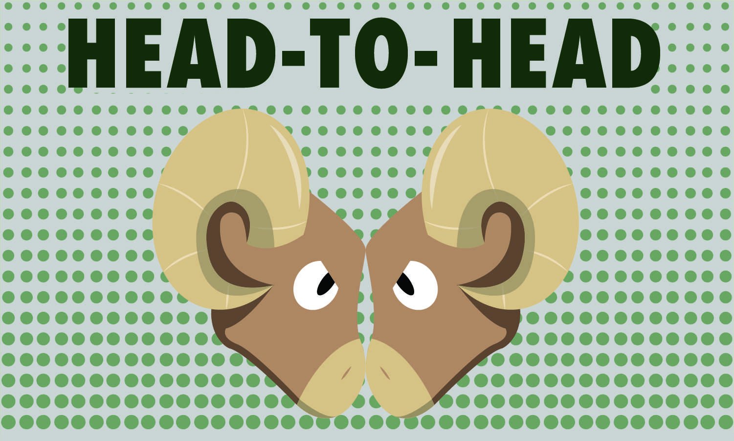 Graphic illustration depicting two Rams butting heads and text that reads "Head-To-Head"