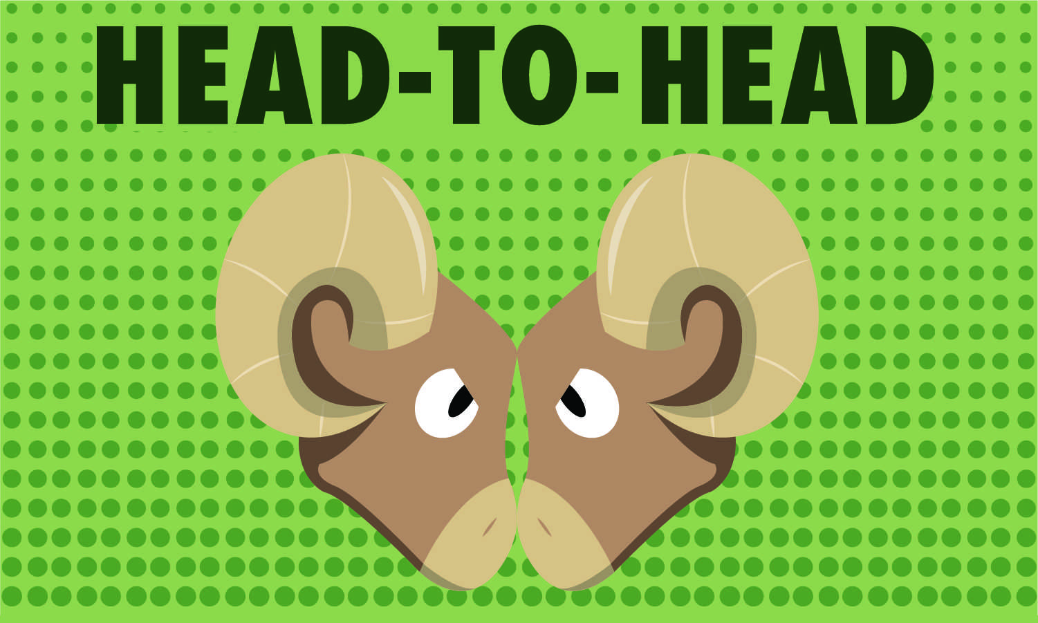 Graphic illustration depicting two Rams butting heads and text that reads "Head-To-Head"