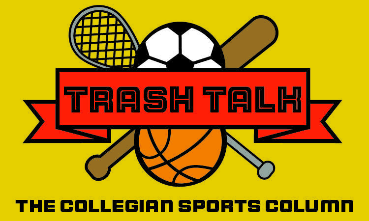 Graphic illustration titled "Trash Talk" for the sports desk depicting different sports equipment