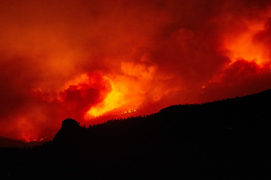 The Cameron Peak fire burns north of Estes Park, Colorado, on the ridge above Glen Haven Oct. 16. (Matt Tackett | The Collegian)