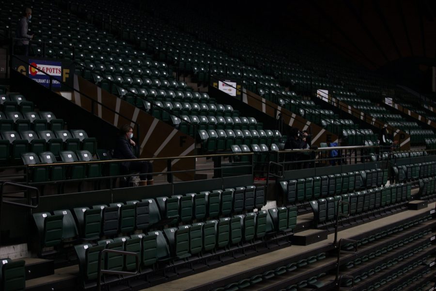 A nearly empty Moby Arena due to COVID-19 precautions during a women's basketball game on Feb. 4. (Ryan Schmidt | The Collegian)