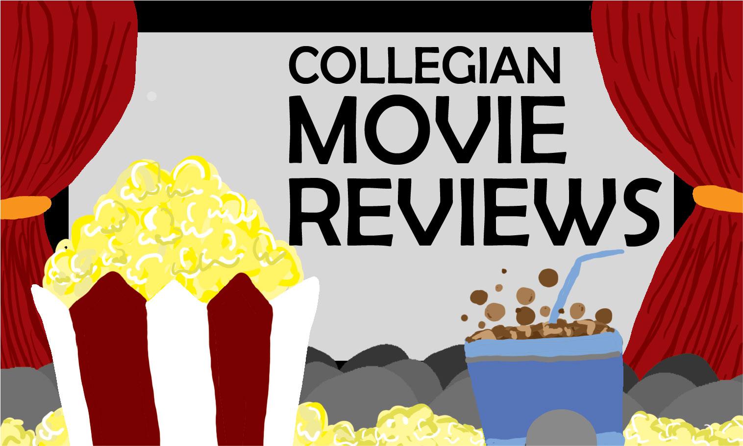 graphic illustration of a movie theater with popcorn and a soda with text reading "Collegian Movie Reviews"