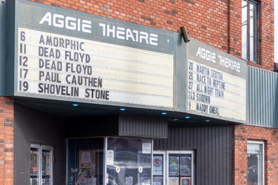 The Aggie Theatre advertises upcoming concerts, Mar. 6, 2021.