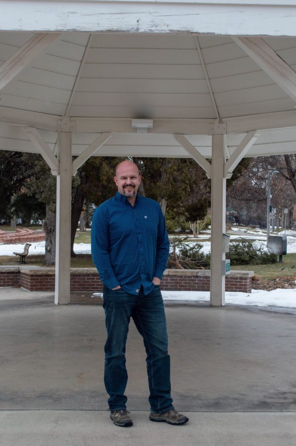 Jeff Hansen poses outside of the Colorado State University Center for the Arts between his door-to-door campaigns for Fort Collins City Council, March 21. (Laurel Sickels | The Collegian)