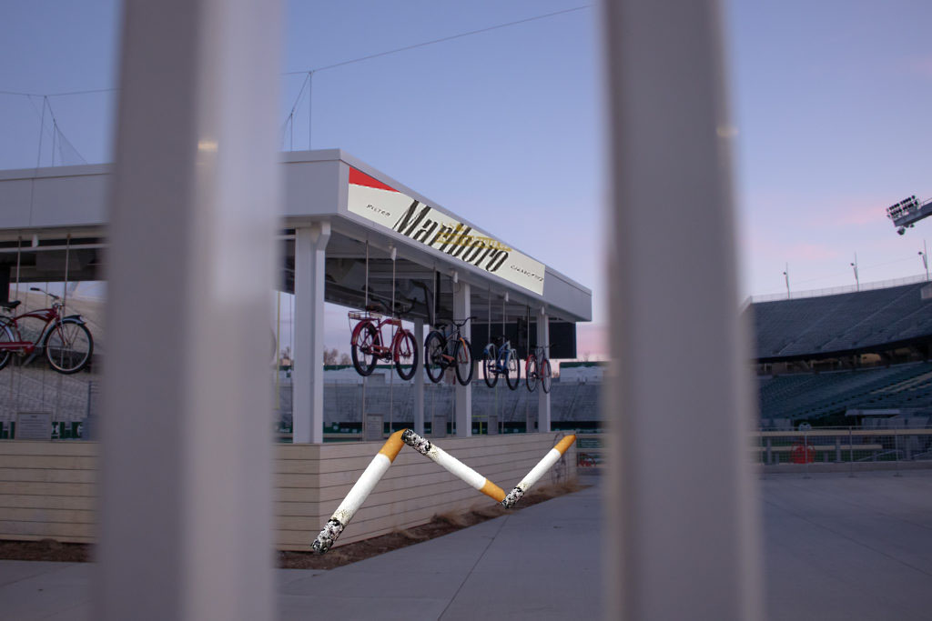 photoshop image of New Belgium bar with Marlboro logo overlaid