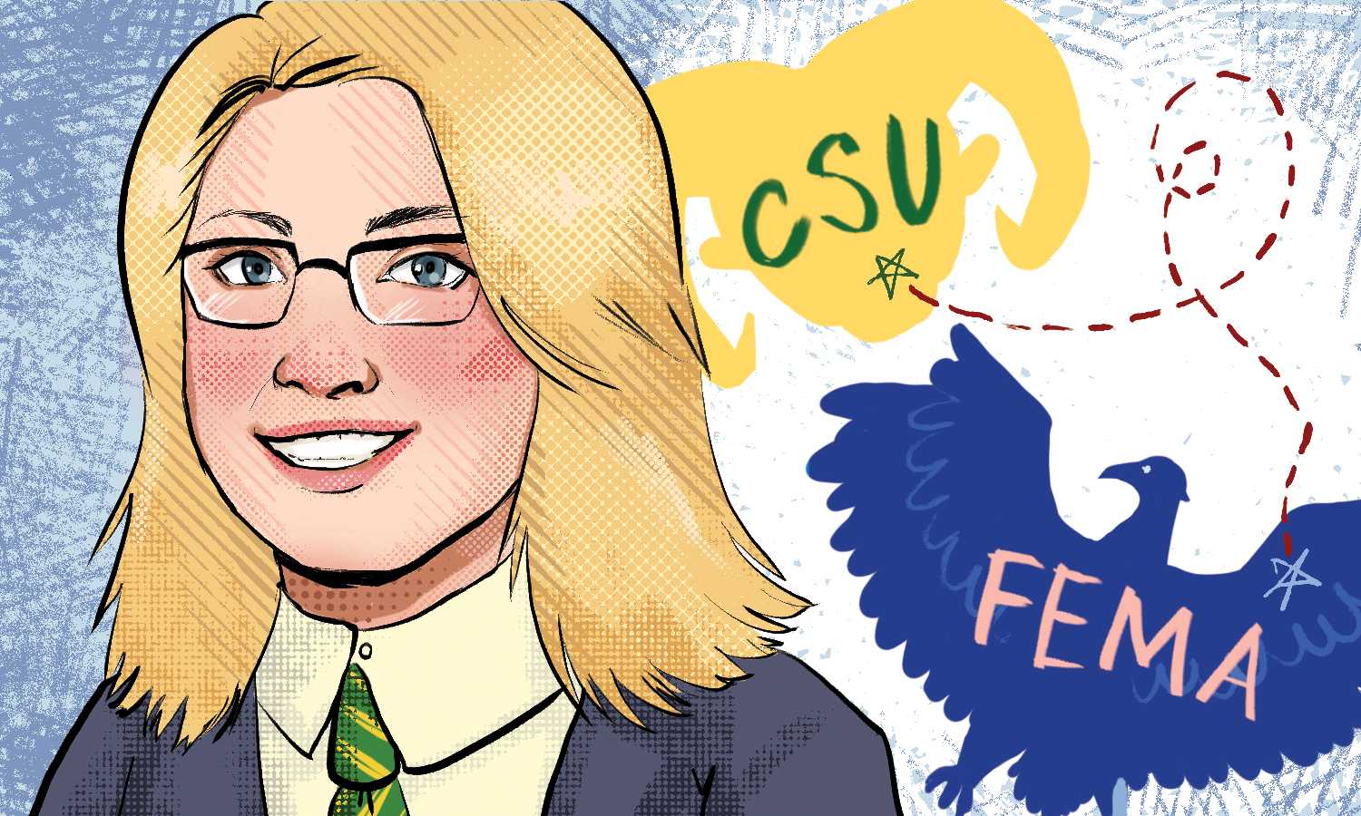 Graphic illustration depicting a female portrait of Deanne Criswell (a CSU alum)