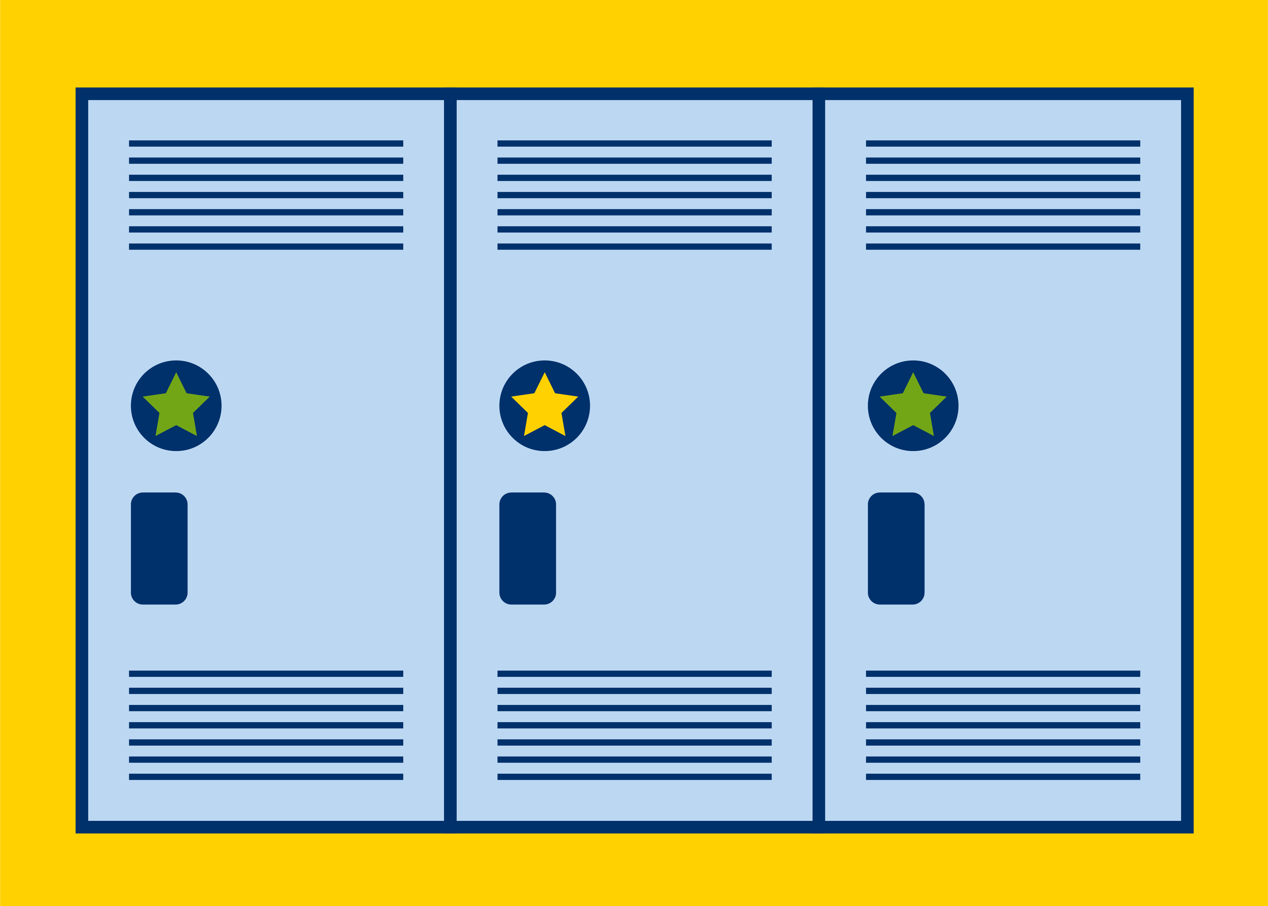 graphic illustration of blue lockers with yellow background