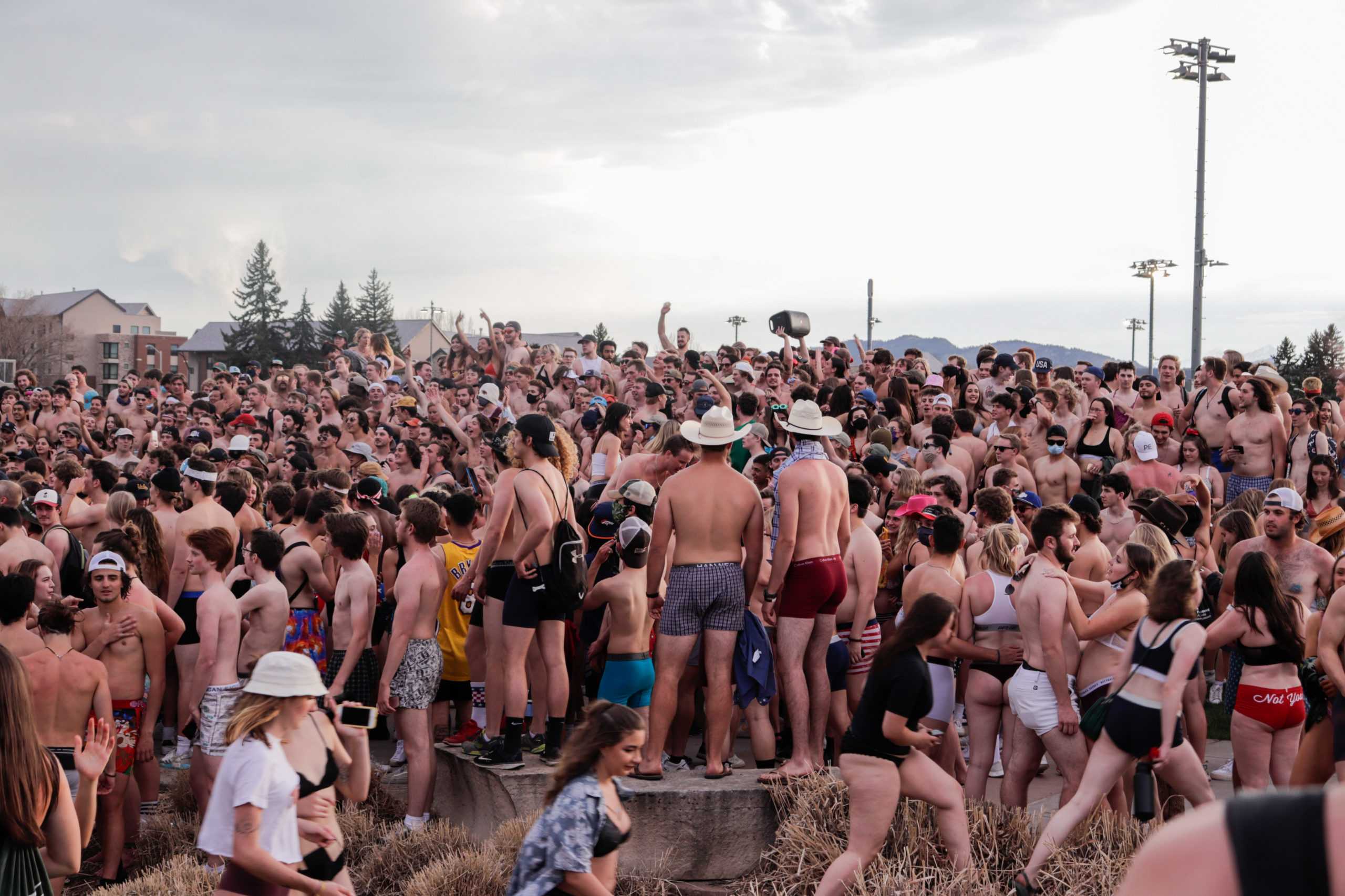 A crowd gathers on Colorado State University's Intramural Fields