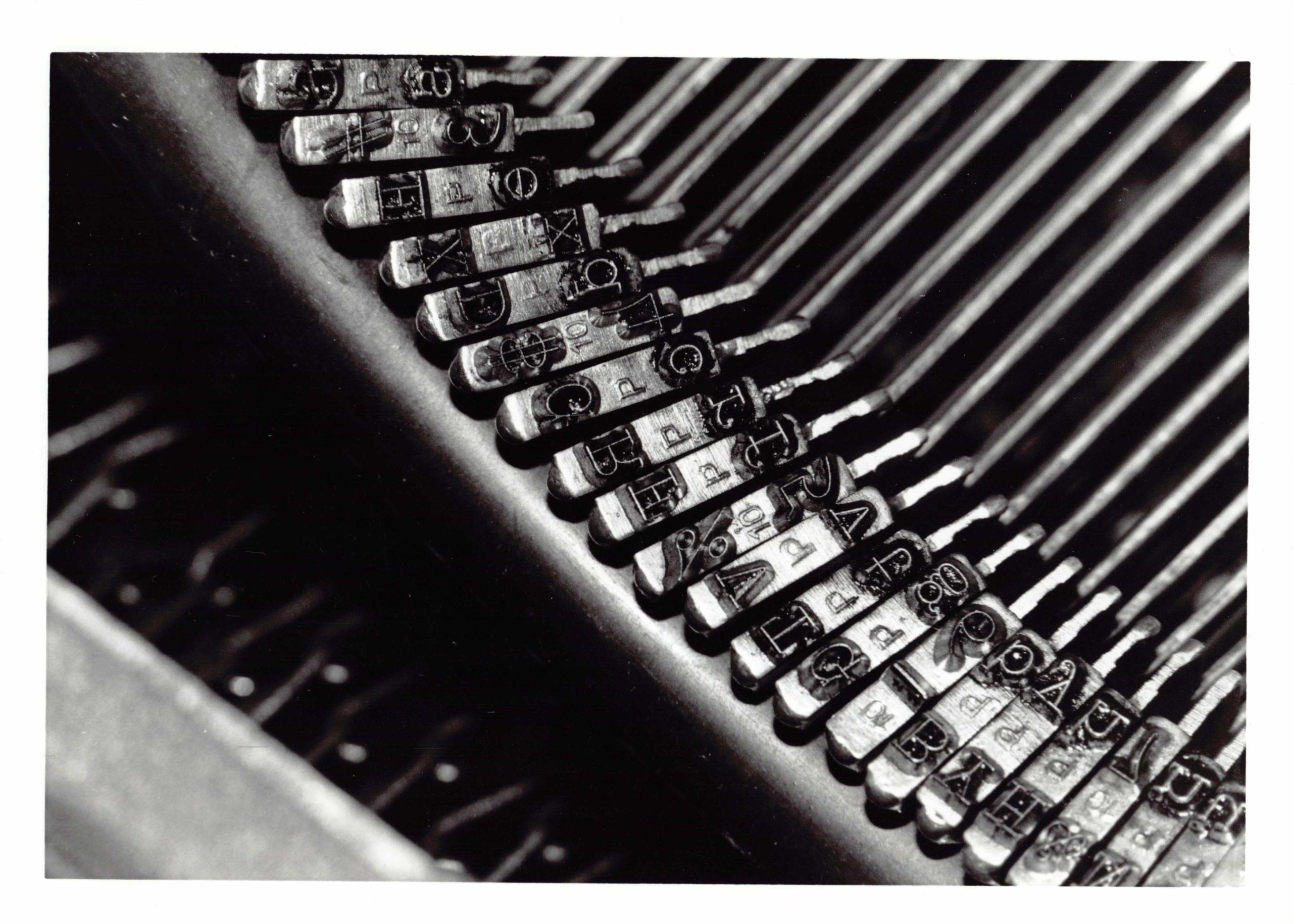type writer letters in black and white