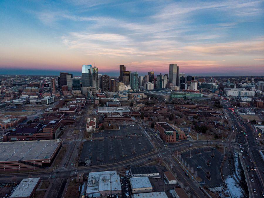 The Denver skyline at sunset Jan. 4, 2020. (Michael Marquardt | The Collegian) 
