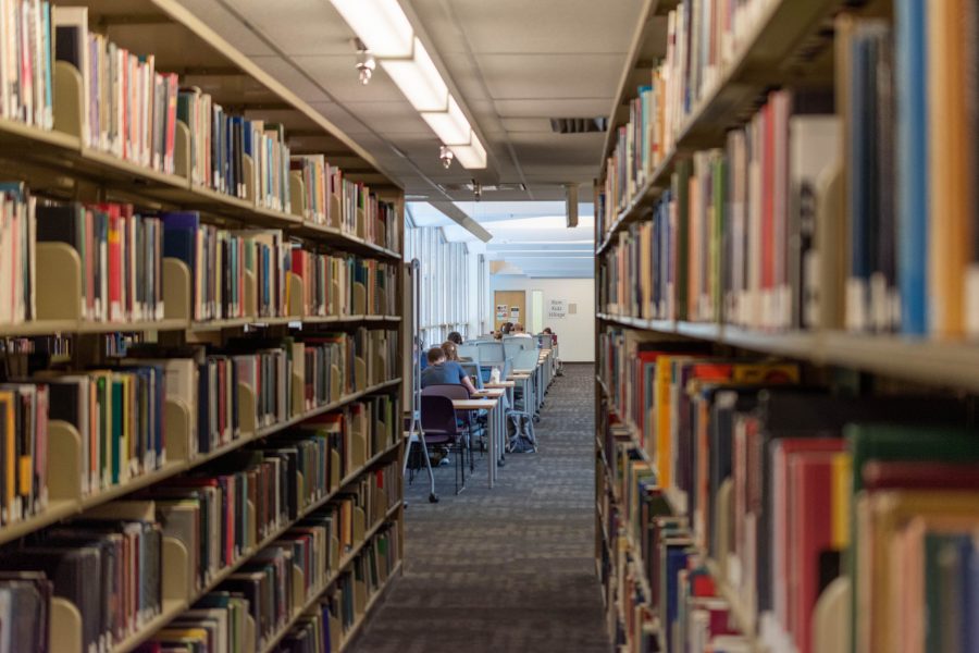 Students utilize the study spaces and resources on the second floor of the Morgan Library