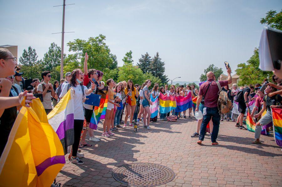 Religious preacher and students clash with each other at The Plaza Sept. 8. Students thought the religious ideology was taken to the extreme, so others joined in to rally against sexist and homophobic beliefs. (Tri Duong | The Collegian)