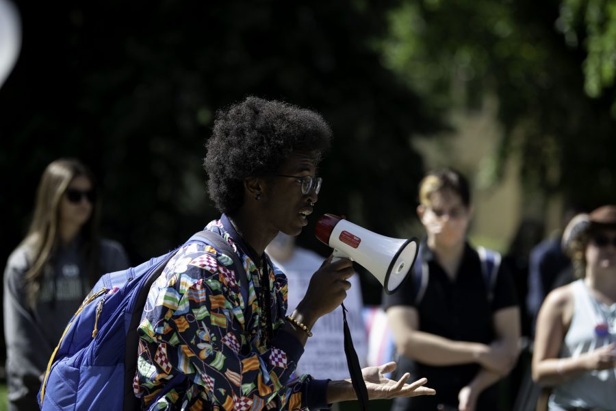 Jalen Thompson expresses his support and admiration for the members of the Call Out Colorado State University protest for speaking to what they believe and for “being themselves” Sept. 17. (Garrett Mogel | The Collegian)