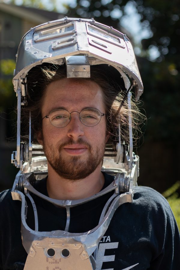 Dylan Edmiston, the creator of the Mark I Iron Man suit, poses for a picture Sept. 19. Edmiston is a YouTuber from Fort Collins. “My goal is to be Iron Man; my mission in life is to break the speed of sound,” Edmiston said. (Grayson Reed | The Collegian)