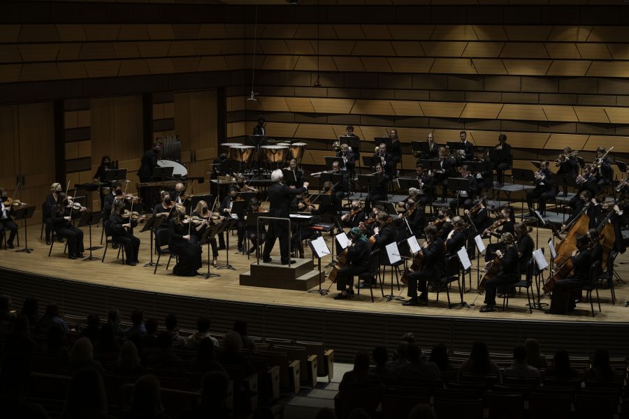 The Colorado State University Orchestra plays in front of a live audience for the first time in nearly 20 months. The symphony took place in the Griffin Concert Hall, UCA Sept. 23. (Garrett Mogel | The Collegian)