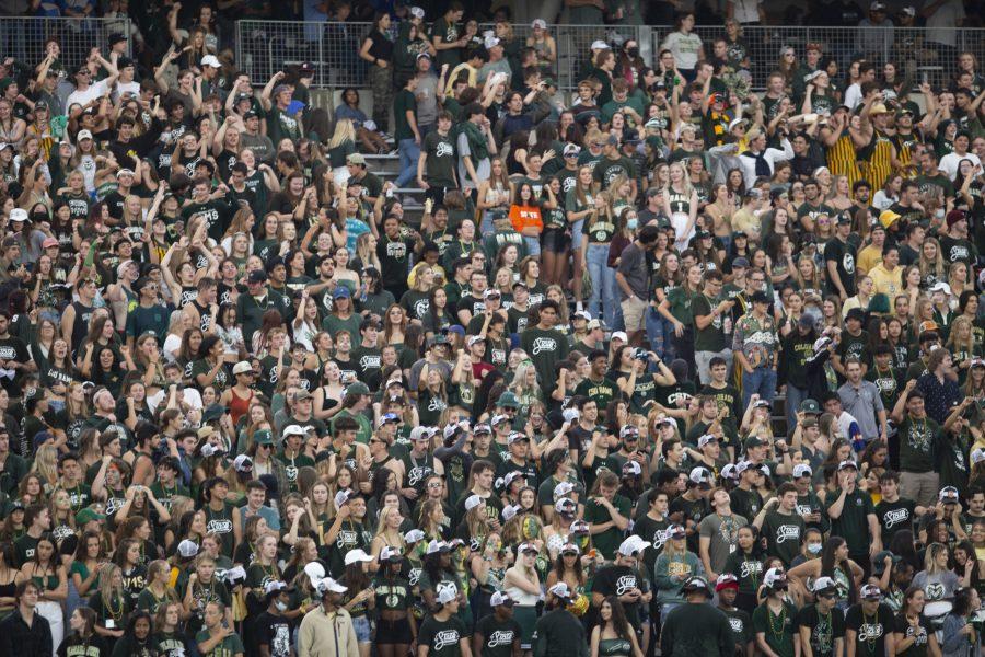 The Colorado State University student section watches the Rams take on South Dakota State University