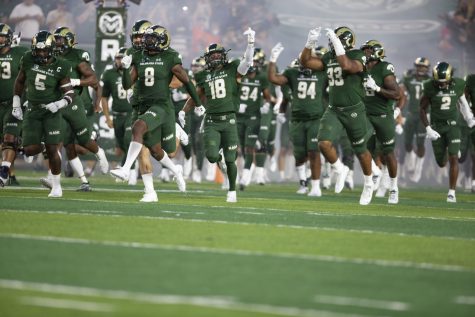 The Colorado State football team takes the field at Canvas Stadium on Sept. 3. The Rams lost 42-23 against the visiting South Dakota State Jackrabbits. (Gregory James | The Collegian)