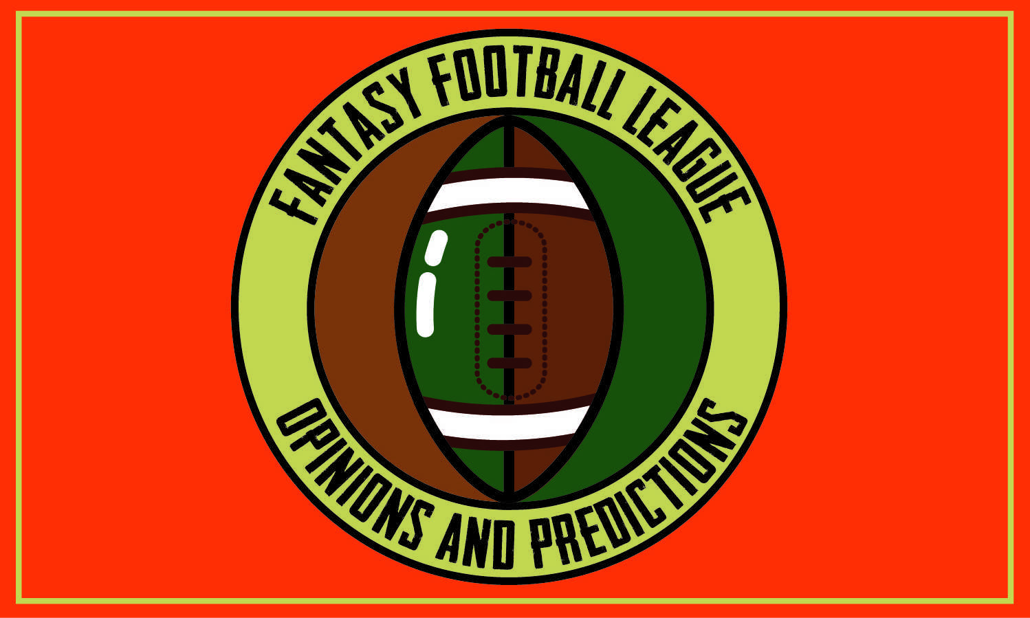 Illustration of Football logo with the text" Fantasy Football League, Opinion and Predictions" behind it